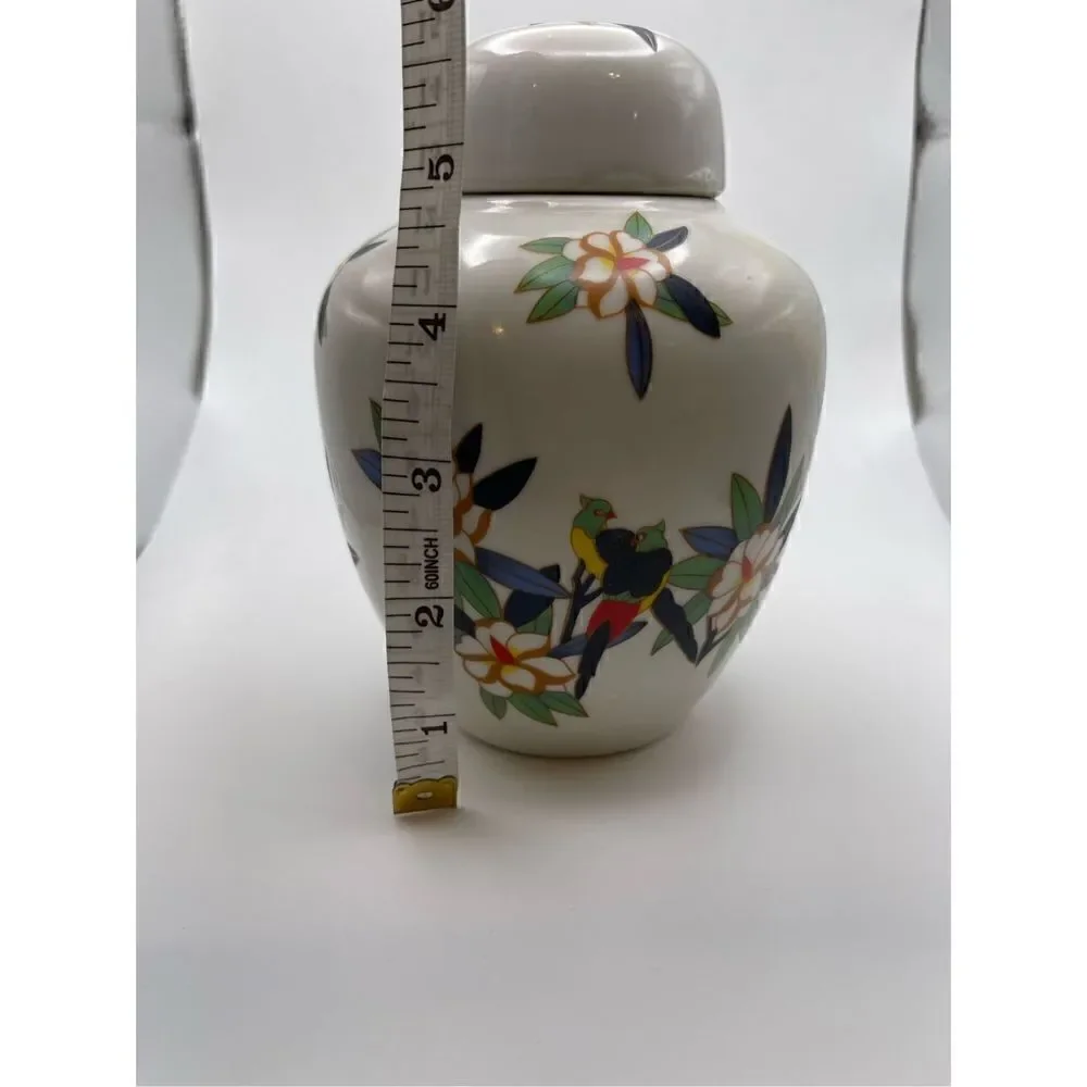 Vintage ginger jar birds flowers very colorful